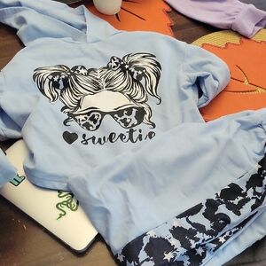 Blue Graphic Sweatshirt and Pants Set